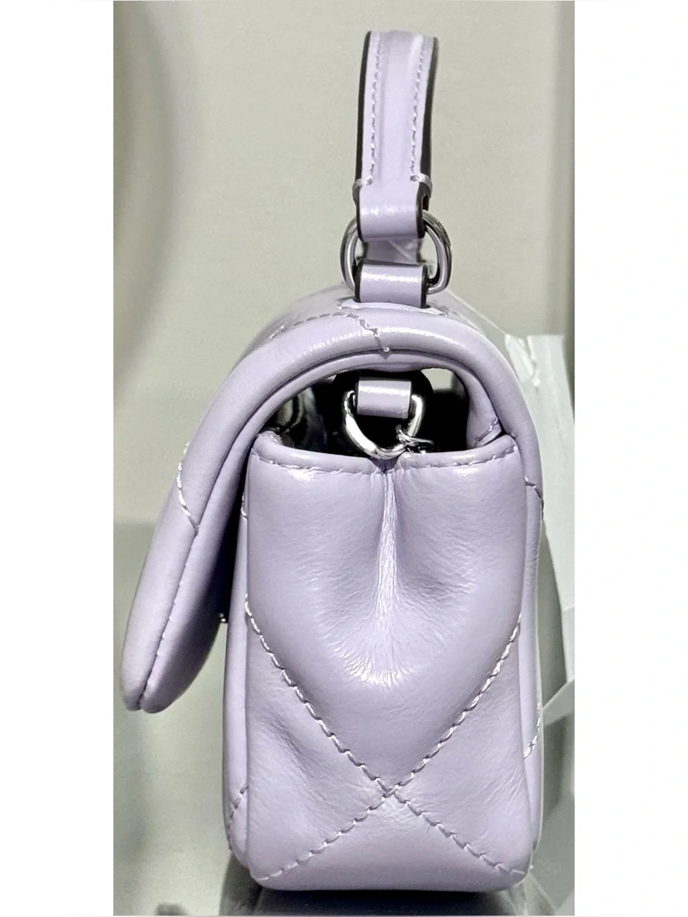 TORY BURCH MINI KIRA DIAMOND QUILT CLOVER CHAIN WALLET, PURPLE HEATHER